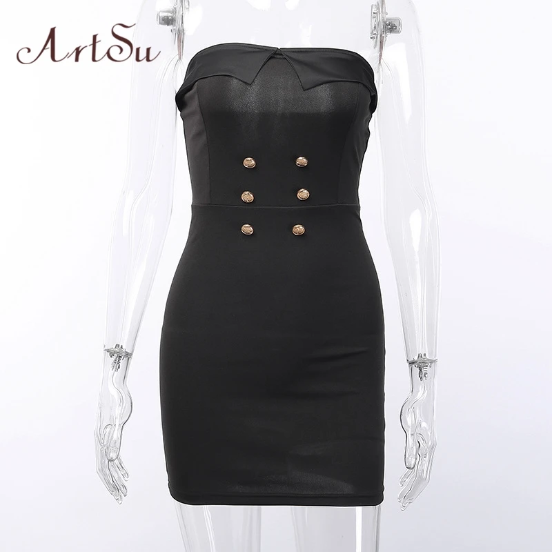 Женское Короткое облегающее платье Artsu черное винтажное мини с открытыми плечами