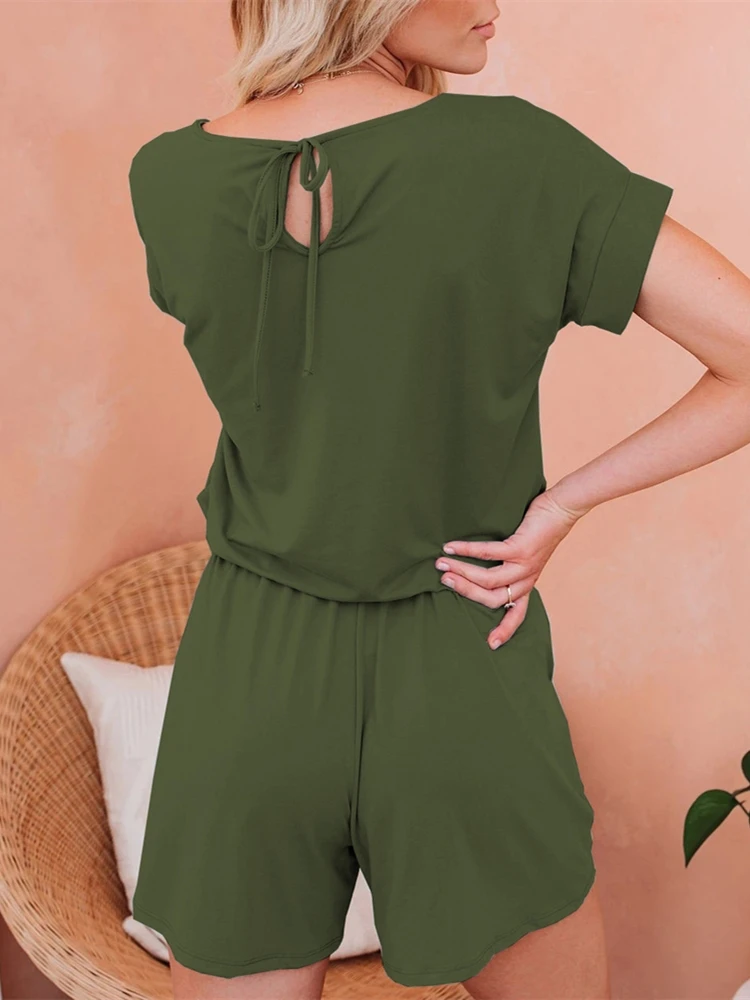 

Summer Playsuit Women Fashion 2021 O Neck Short Sleeve Romper Jumpsuit Shorts Plus Size Clothing Casual Ladies Combinaison Femme