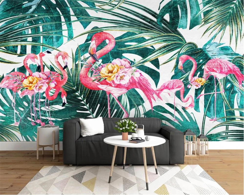 

beibehang Custom modern nordic minimalistic flamingo golden line tv background wallpaper wall papers home decor papier peint