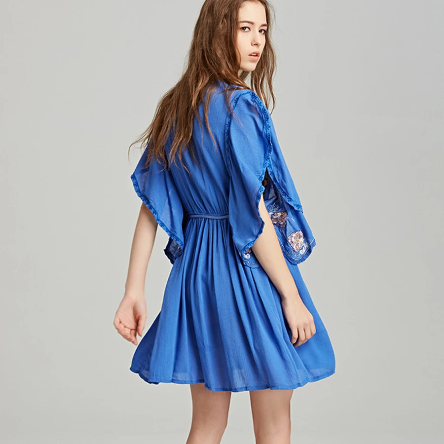 Женское пляжное платье с цветочной вышивкой глубоким V образным вырезом|boho dress|beach