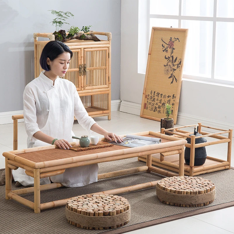 Vintage Rattan Indoor Bamboo Furniture Floor Table 100*40cm Asian Style Tatami Coffee/tea Living Room Low Tea |