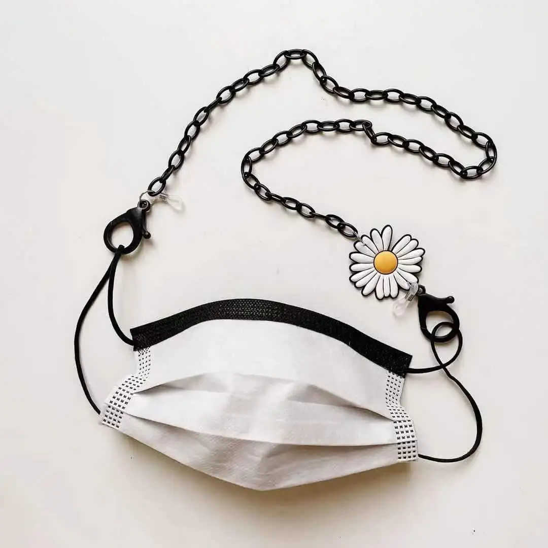 

New Simple Personality White Daisy Black Acrylic Lanyard Glasses Chain Mask Chain Mask Belt