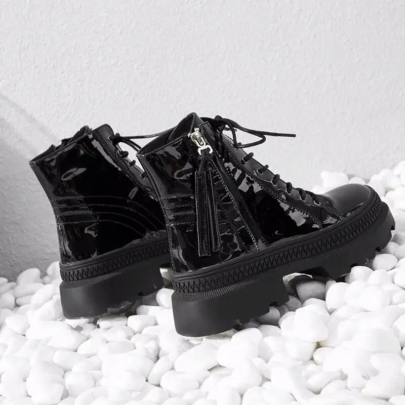 Женские мотоциклетные ботинки RASMEUP Теплые ботильоны из лакированной кожи на