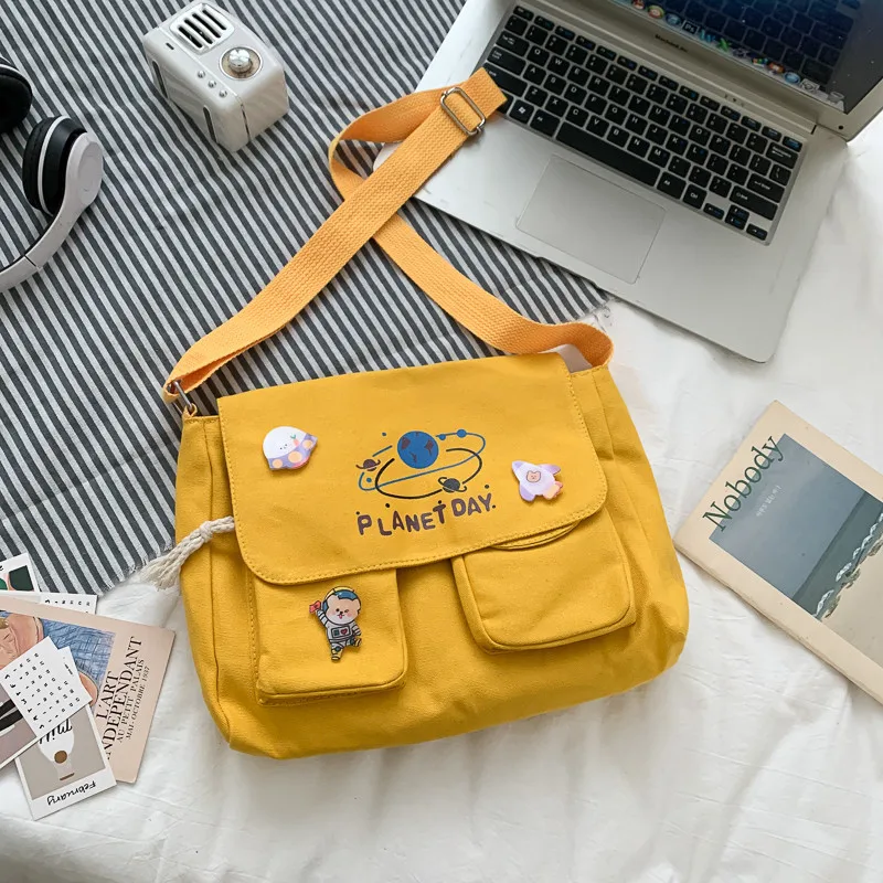 

Korean Casual Satchels Women Collage Student Messenger Bag Canvas Bag For Women Planet Print Crossbody Bag Shoulder Bag Women