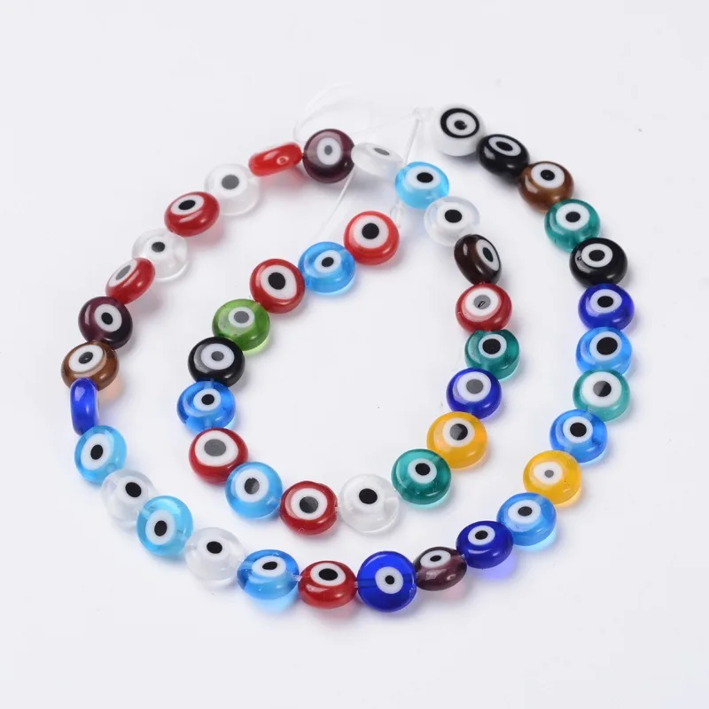 

8*4mm Handmade Lampwork Beads Evil Eye Flat Round Mixed Color Beads For DIY Jewelry Making, Hole: 1mm