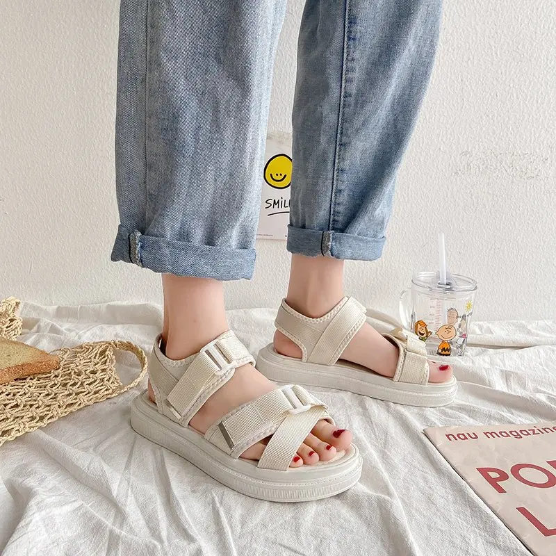 

CRLAYDK Women Summer Sandals Strap Buckle Flats Casual Vacation Walking Slippers Hook Loop Comfort Beach Shoes Wide Fit