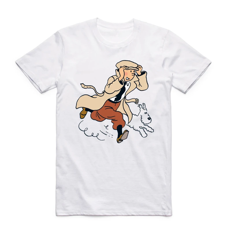 Мужская футболка TinTin Adventure с принтом Классическая анимационная белая забавная