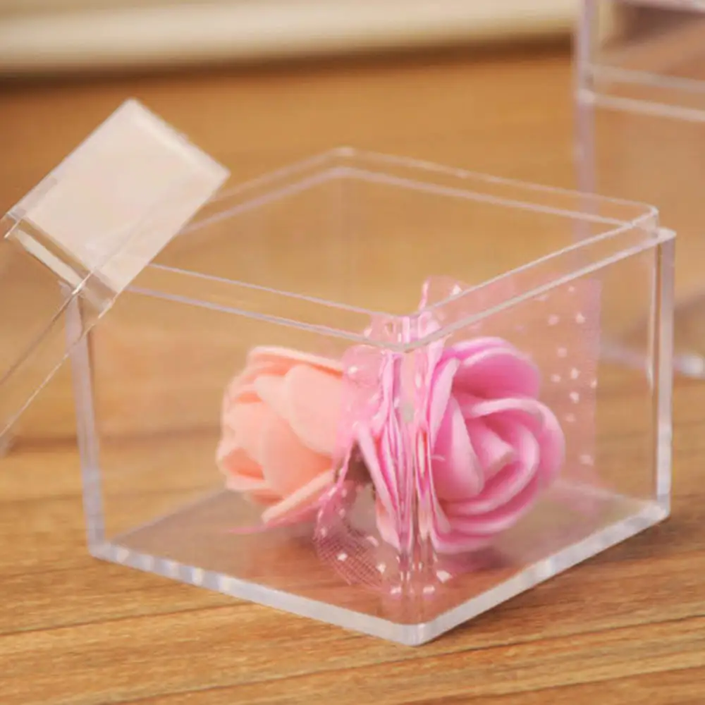 

12pcs Transparent Cube Wedding Party Accessories Supplies Candy Gift Plastic Gift Box Home Jewelry Srorage Box