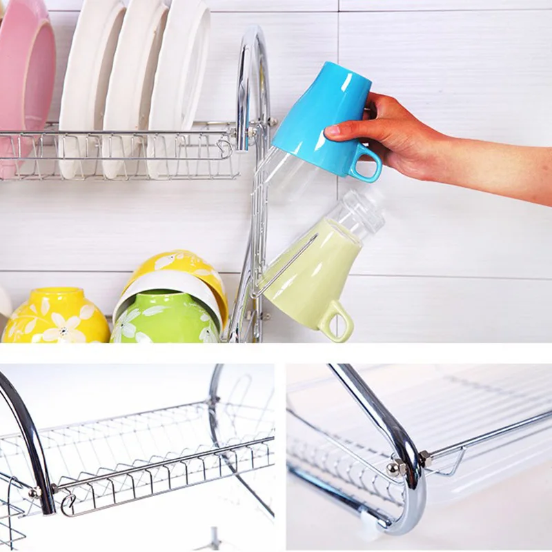 large dish drying rack cup drainer 2 tier strainer holder tray stainless steel kitchen accessories organizador de cocina free global shipping