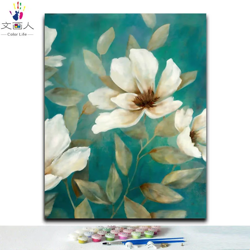 DIY картинки для раскраски по номерам с цветами белый цветок рисунок живопись