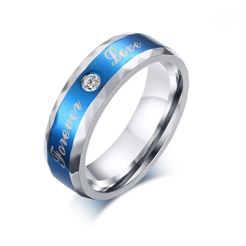 

Carofeez Fashion Zirconia Stainless Steel Men Ring Trendy “Forever Love” Letter Ring Wedding Band Engagement Lover Gift