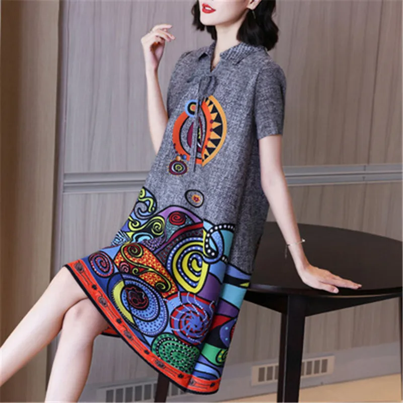 

Мияки складки принтом в стиле ретро плиссированное платье женская летняя обувь свободного покроя, стильные и удобные женские туфли большог...