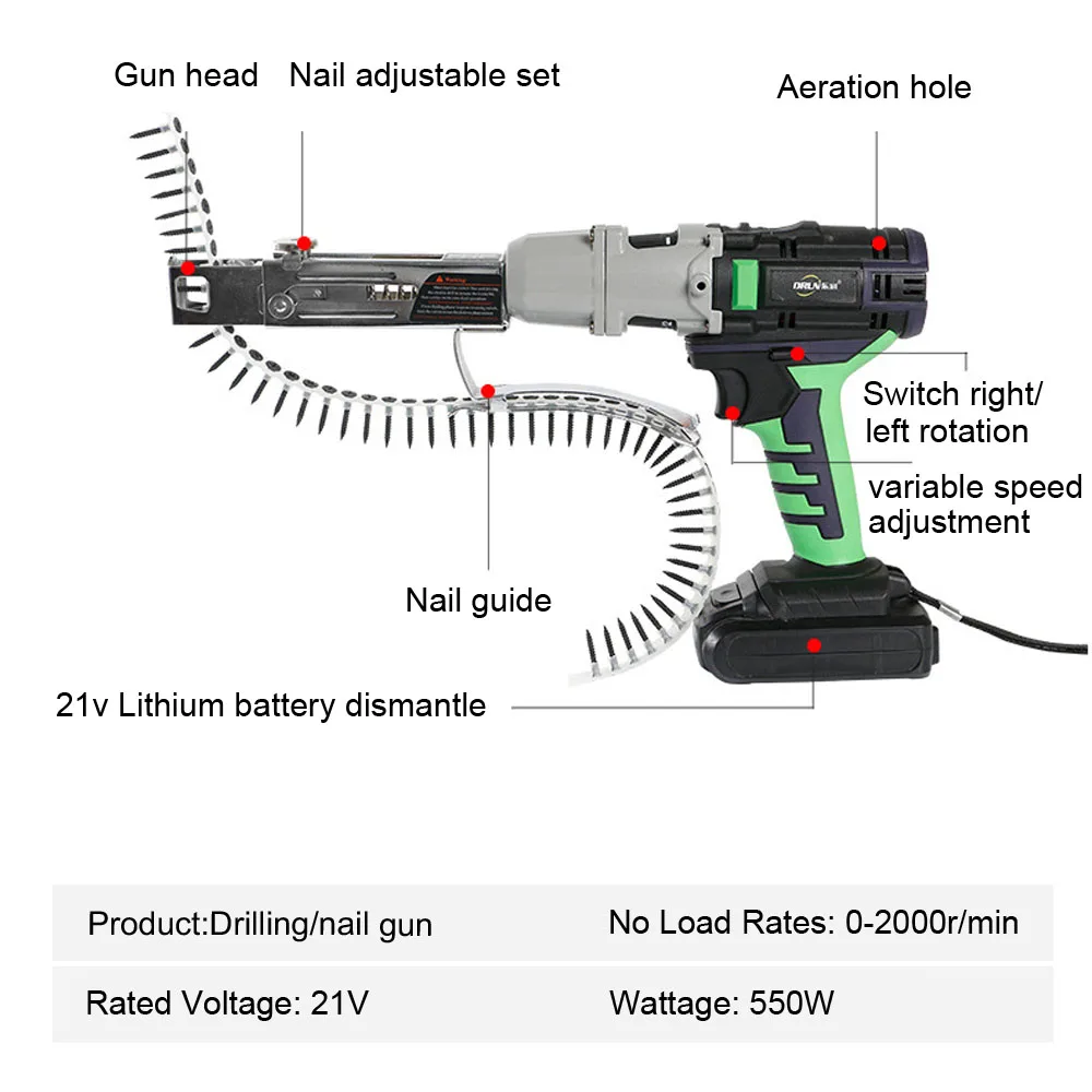 Беспроводной пистолет для ногтей AMYAMY с литиевым аккумулятором 21 в электрический