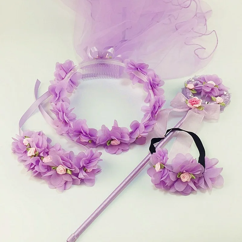 Ручная вуаль с цветочным принтом Angel повязка на голову палочка гирлянда костюм