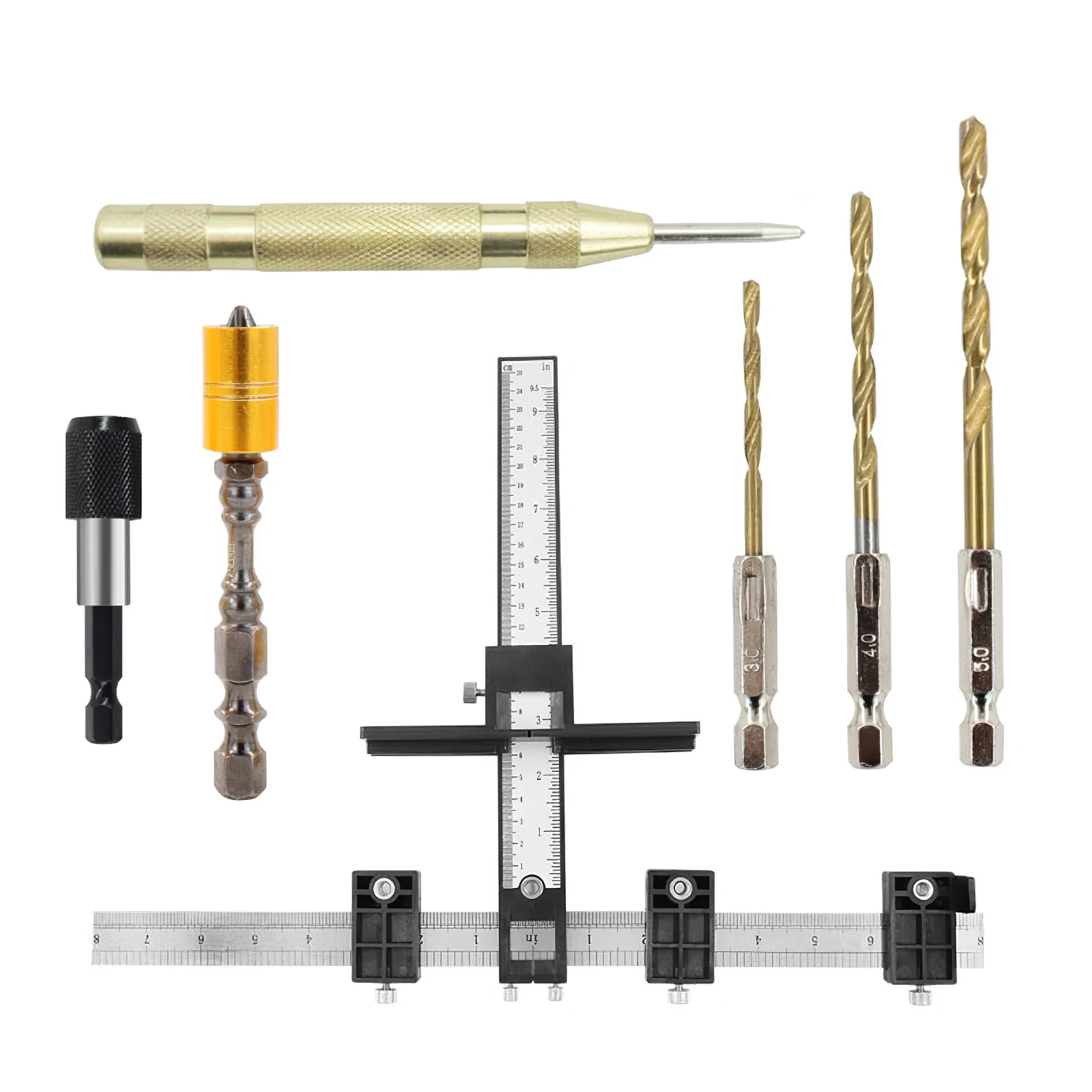 7Pcs Handle Hole Tool Kit Drill Punch Locator Drilling Dowelling Guide Template Measuring Tool Cabinet Hardware Jig Set