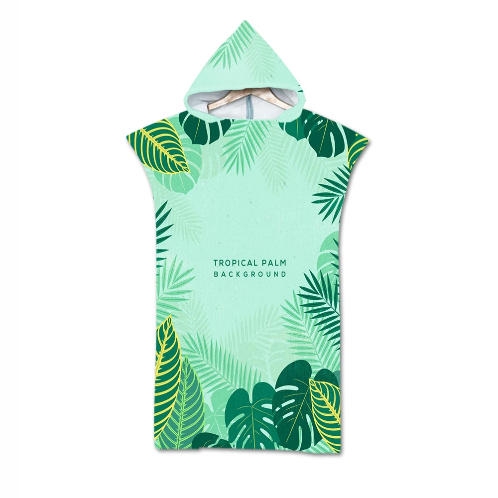 

New Digital Printing Leaf Beach Towel Adult Microfiber Dressing Robe Hooded Bath Towel Swimming Surfing Beachwear