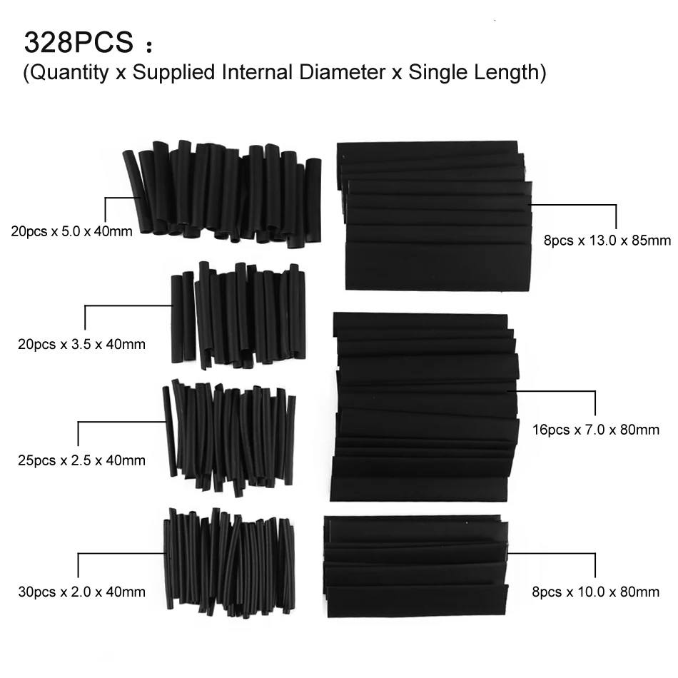 Термоусадочные трубки 127 шт./лот 7 28 м 2:1 черные ассортимент ассортиментов для