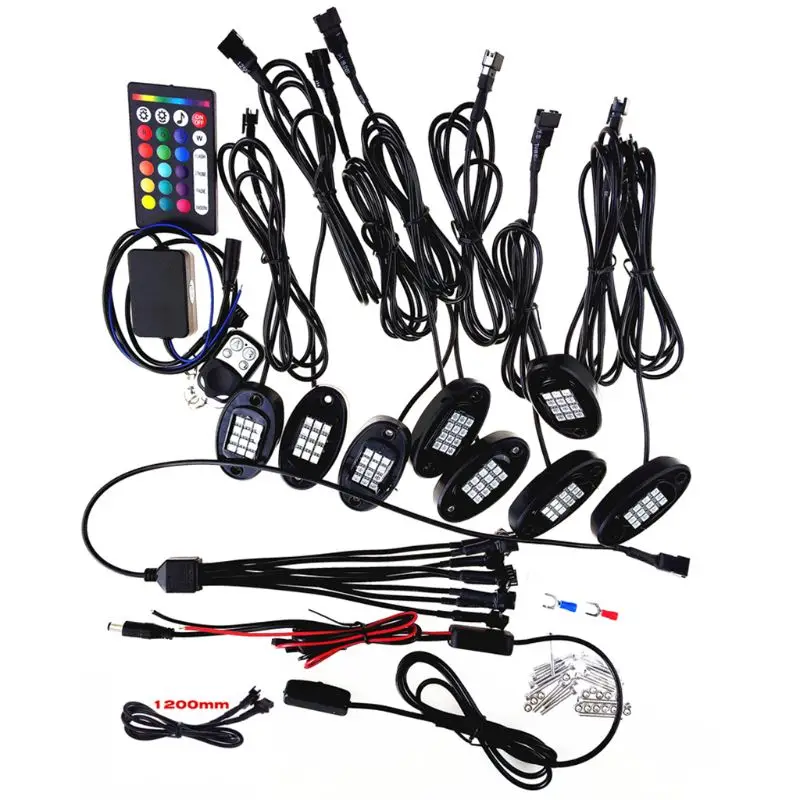 

RGB LED Rock Lights with APP/Double RF Remote Control,96 LEDs Multicolor Underglow Neon IP67 Flashing Music Timing Mode