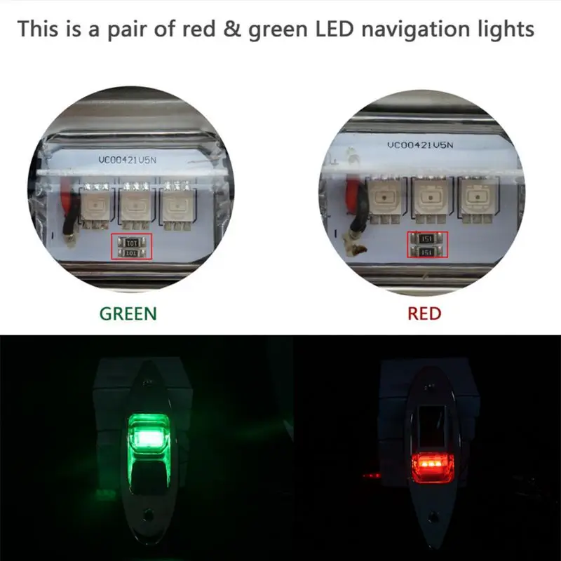 

N84F One Pair Marine Boat Yacht Light 12V Stainless Steel, Waterproof, LED Bow Navigation Lights Pontoons Sailing Signal Bow Red