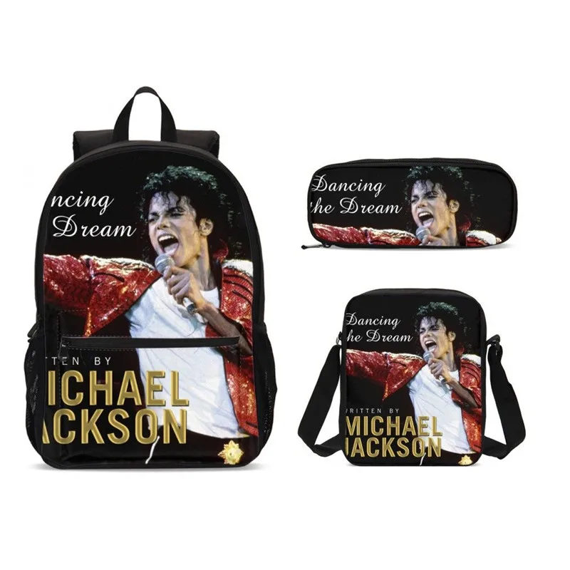 

3Pcs/Set Portfolio School Bags For Boys Girls Famous Michael Jackson 3D Printing Backpacks Teenager Kids Bookbag Mochila Escolar