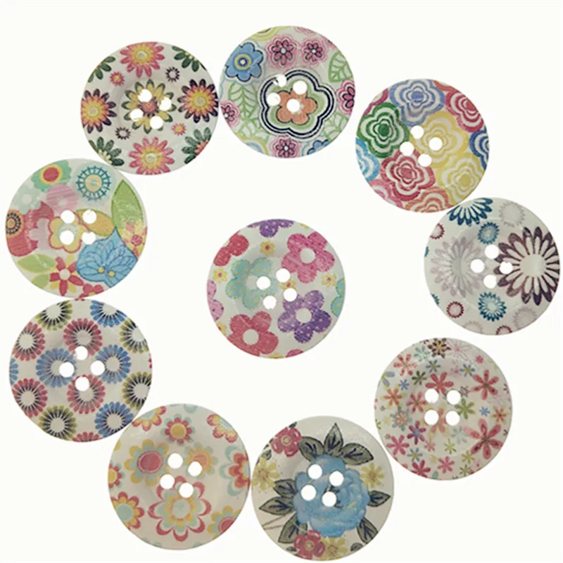 Аксессуары для рукоделия, скрапбукинга, для шитья шляп, детей, 5 шт., случайный цвет, Круглый Цветок Раскрашенные Деревянные Пуговицы, 4 отверстия