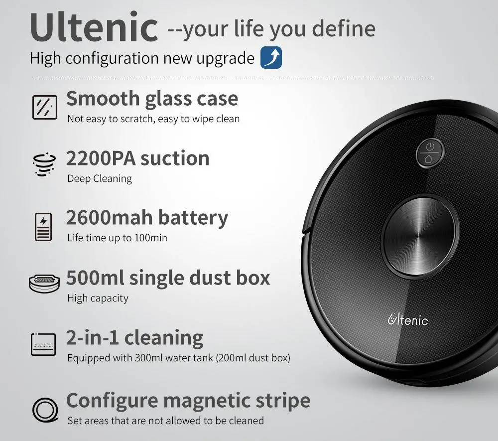 Proscenic Ultenic D5S робот-пылесос 2200Pa всасывания Wi-Fi и Alexa Управление 2 в 1 для чистки авто