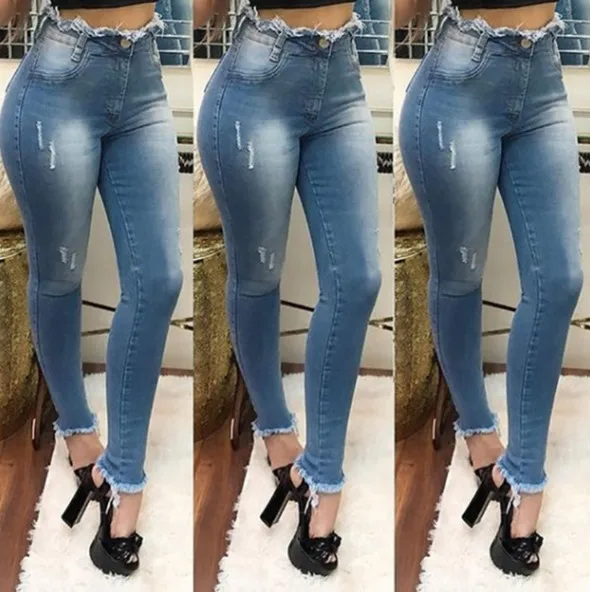 

Women's plus size tassel pencil high-waist stretch ripped jeans woman pants jeans for women