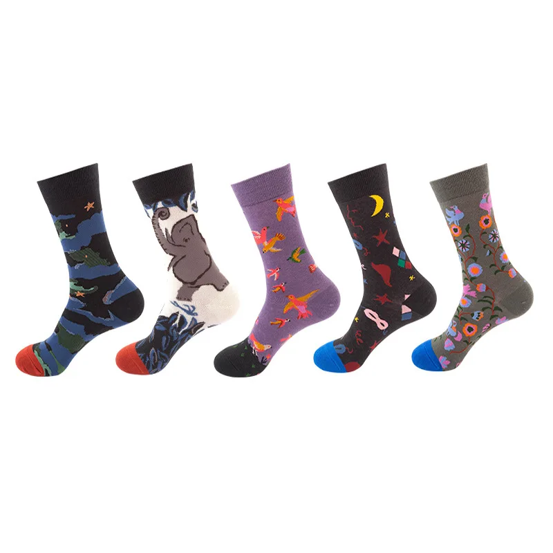 

5 pairs of creative men and women in the tube skateboard cotton ins popular logo lovers personality autumn winter fashion socks