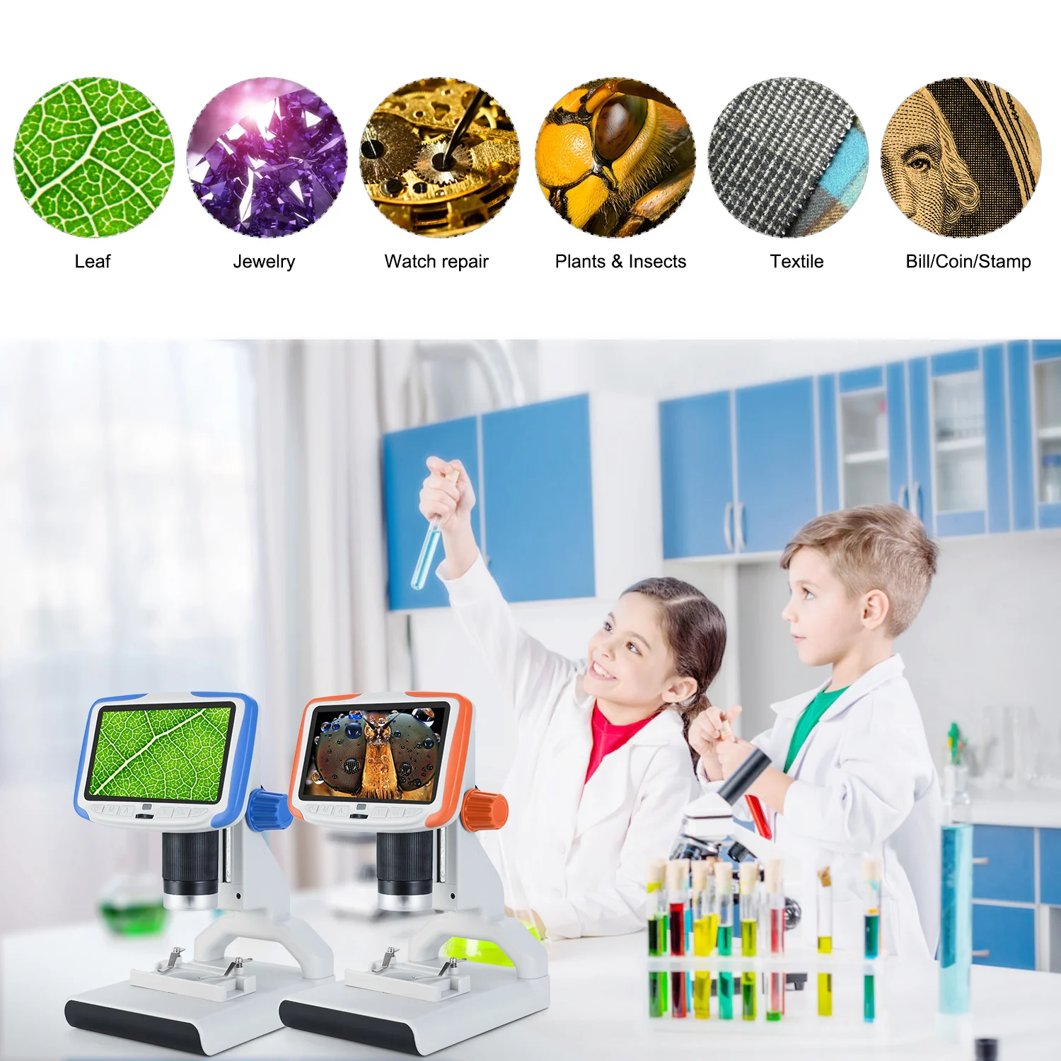 

Children Digital LCD Microscope Portable 200X Magnification 5in LCD Display Microscope Educational Gift 854 * 480 Resolution