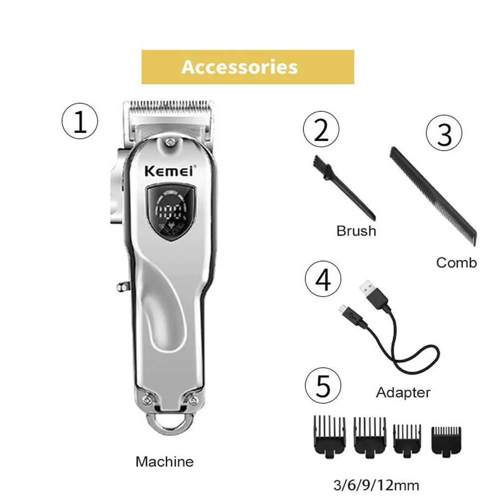 KM-2010 Hair Clipper All-metal Barber Professional Electric Cordless LCD Trimmer Gold Silver Cutting Machine Mower | Бытовая техника