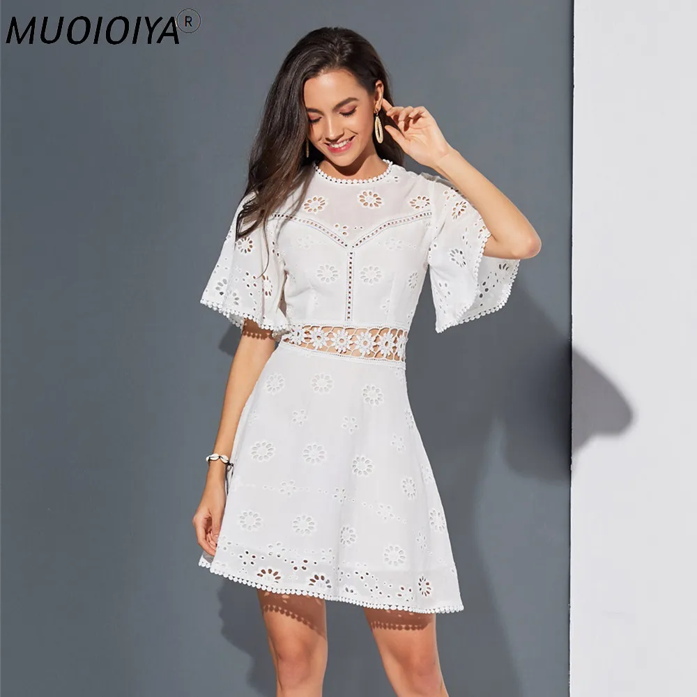 

Женское кружевное платье-мини с открытой спиной, подиумное дизайнерское привлекательное короткое платье-трапеция с открытой спиной, Клубн...