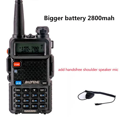 add mic speaker Обновленный Baofeng Uv-5R аккумулятор 2800 мАч HT Woki Toki радио для 10 км длинный диапазон коммуникатор радио полицейские сканеры SB трансивер - Цвет: add mic speaker