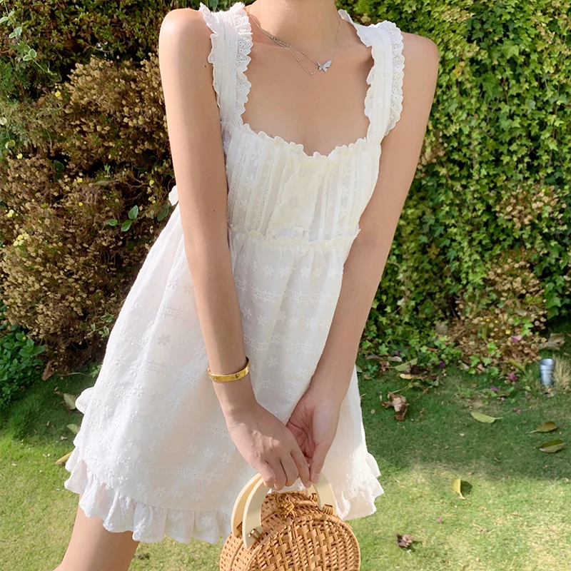 

Fashion Elegant Backless White Female Mini Dress Summer Party Birthday Festival Cute Sexy French Romantic Dress Women