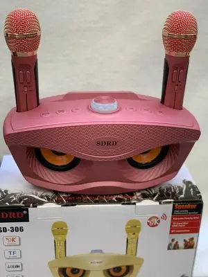 PINK Орлиный глаз дизайн SD 306 Bluetooth караоке динамик с двумя беспроводными микрофоном стерео сабвуфер 3D стерео объемный звук - Цвет: PINK