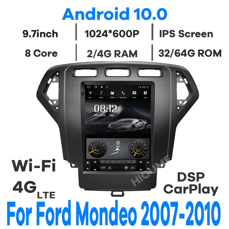 

4core Android 10 Vertical tesla screen car multimedia player For Ford Mondeo 2007-2010 with radio 4G LET wifi DSP Carplay
