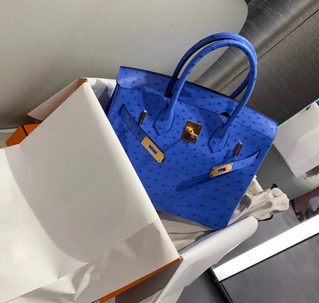 

Fully Handmade Ostrich Brand Handbag, 30CM Luxury bag,Designers Purse,Wax Line Stitching, Fast delivery