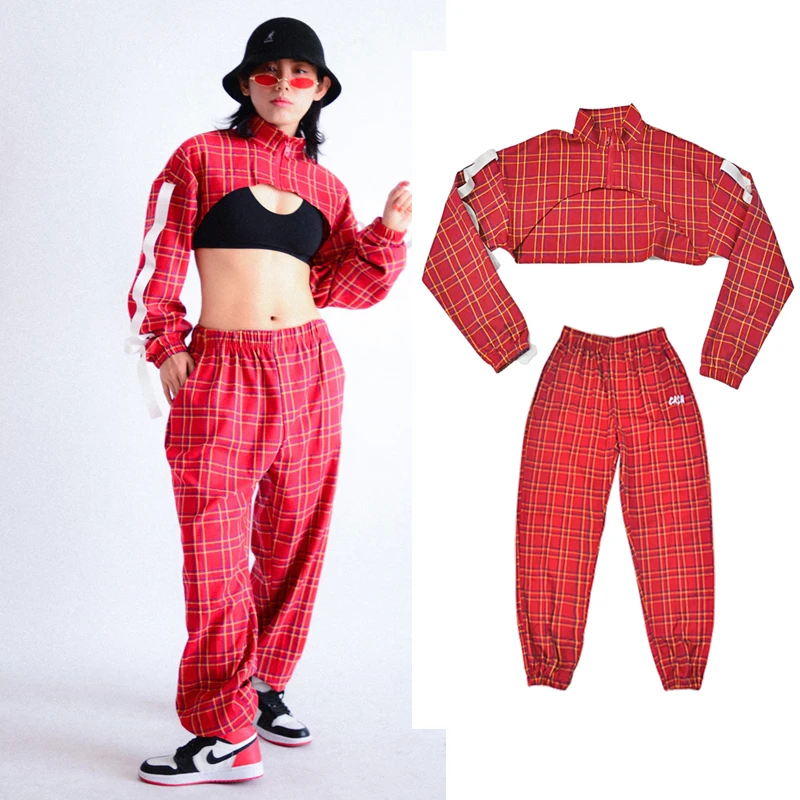 Костюм в клетку для взрослых джазовых танцев Женская Одежда стиле хип хоп