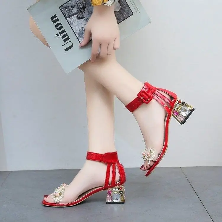 

Sandals Women 2021 Summer New Style Fashion Word Buckle Thick Heel Women High Heels Female Sandals
