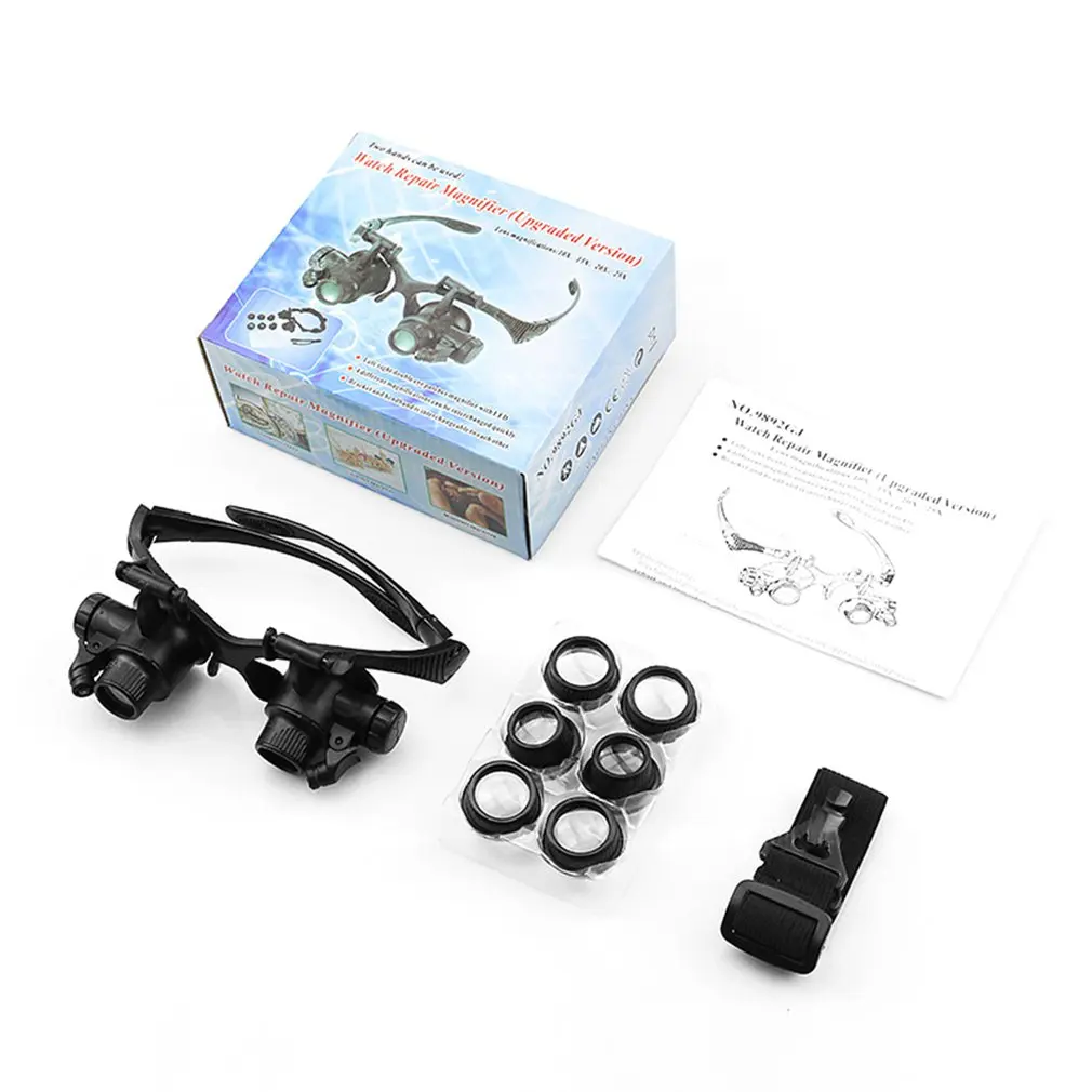 

Headband Magnifier Glasses 10X/15X/20X/25X Loupe Tools Led Head Lamp For Soldering/Repairing Work Jeweler Watchmaker Work