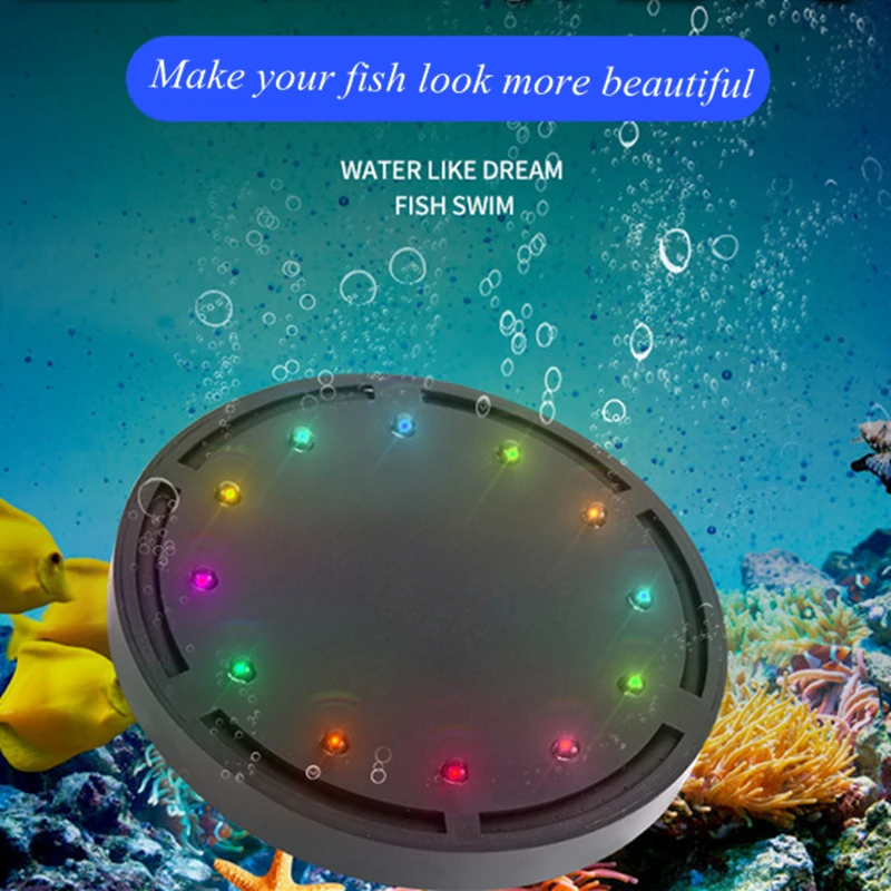 

220V Aquarium LED Aquarium Air Bubble Light Fish Tank Air Curtain Bubble Stone Disk Multi-Colored Aquarium Decorations 12cm