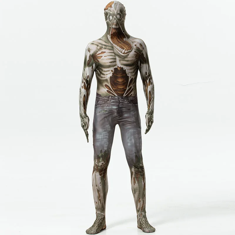 Жуткий зомби монстр Косплей Мужчины Женщины ужас зентай костюм комбинезон для
