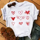 Принт красное сердце футболка модная женская футболка с принтом Love, летние топы, женские футболки с короткими рукавами для мальчиков топы, детские футболки женские Графический Милая футболка