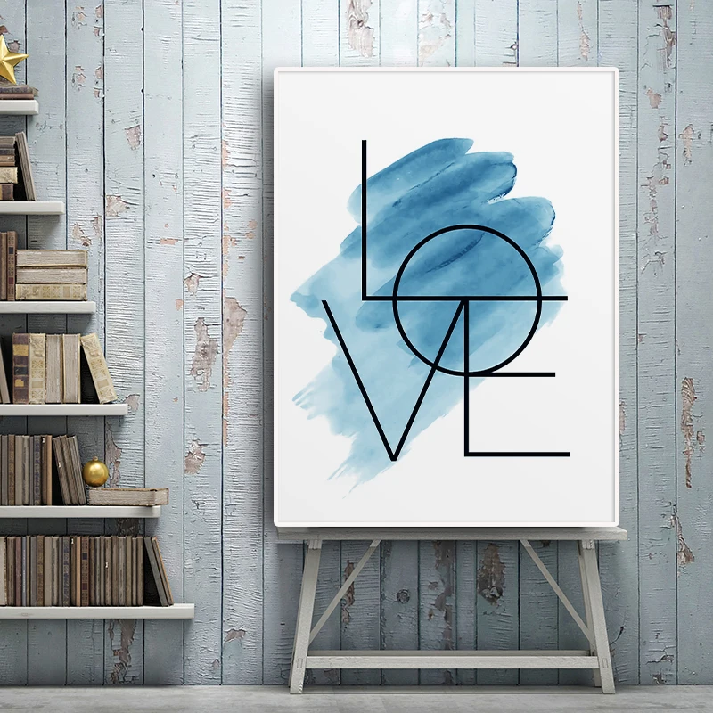 Синий настенный художественный плакат с пером Картина на холсте вдохновляющие