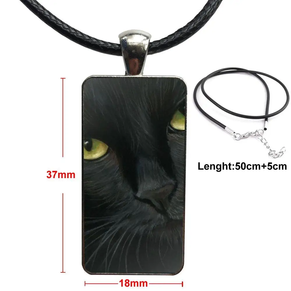 

For Women Children Design Fashion Vintage Glass Women Rectangle Necklace Pendants Black Cat Animal Diy Colorful