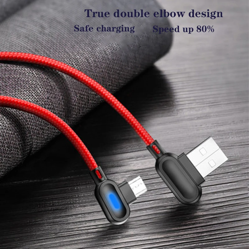 Micro USB кабель 2.4A быстрое зарядное устройство шнур 90 градусов локоть нейлон