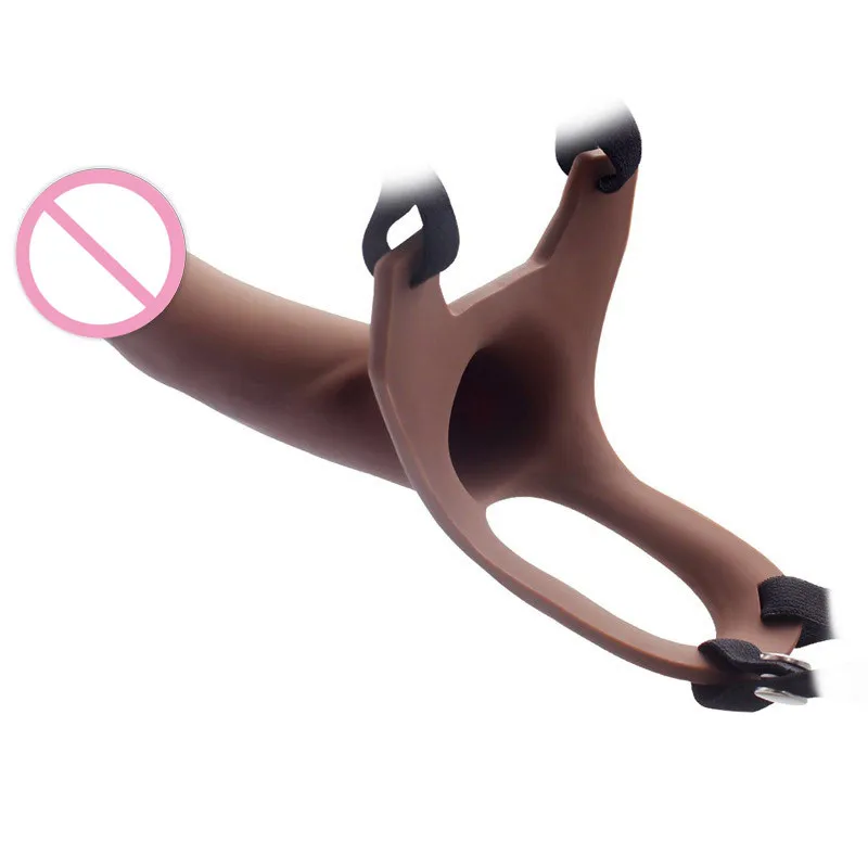 Секс носимые полые фаллоимитаторы эластичный ремешок силиконовый изогнутый