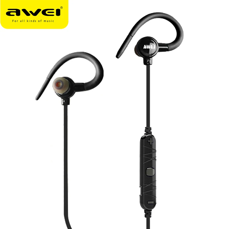 Беспроводные Bluetooth наушники AWEI с микрофоном ушным крючком гарнитура для