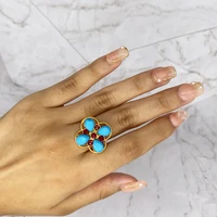 blue pine stone trendy ethiopia 24k round gold color rings dubai rings for women african party wedding gifts rings hallowe gift