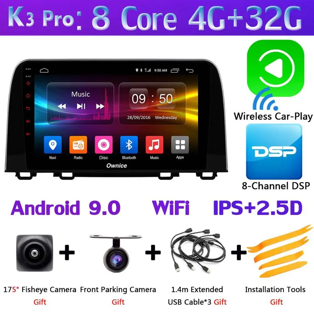 K3 Pro CarPlay 360°4×DVR камера 1 Din камера Android 9,0 4G+ 64G SPDIF DSP CarPlay Автомобильный мультимедийный gps радио плеер для Honda CR-V CRV - Цвет: K3 Pro CarPlay