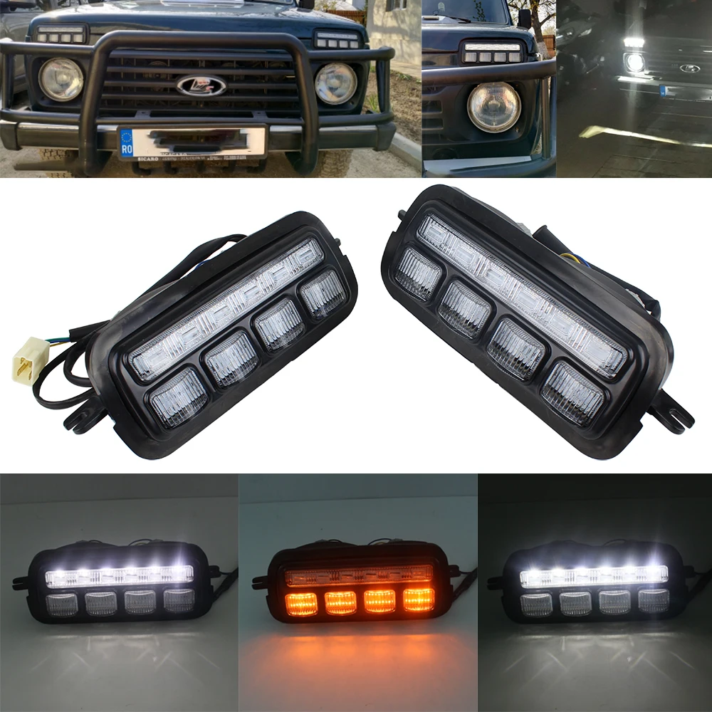 СВЕТОДИОДНЫЙ DRL Противотуманные фары с Бег сигнал поворота для Lada Niva 4X4 1995 из